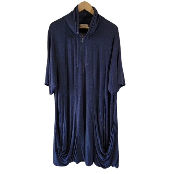 Cj Banks Women Plus Sz Soft Stretchy Lagenlook Top 3X Cowlneck Zip-Up Drawstring - Picture 1 of 12